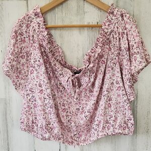 Torrid Pink Cream Cottagecore Floral Flutter Sleeve Crop Blouse Size 2X NEW